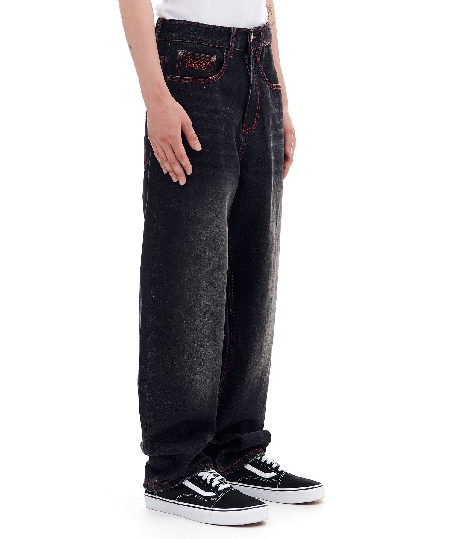 MUSINSA | ARCHIVE BOLD RED STITCH DENIM PANTS (BLACK)
