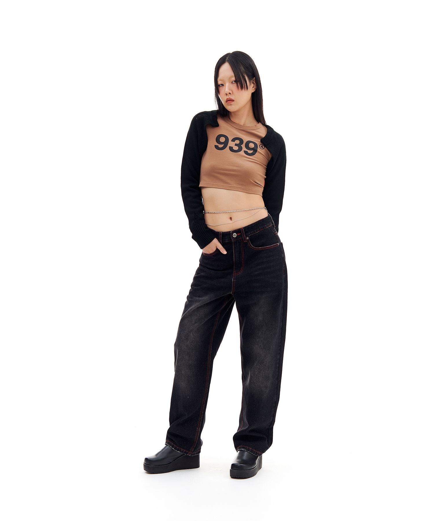 MUSINSA | ARCHIVE BOLD RED STITCH DENIM PANTS (BLACK)