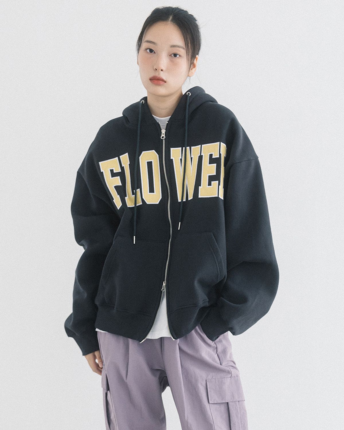 해비즘(HAVISM) FLOWER ZIP UP HOOD(CHARCOAL)
