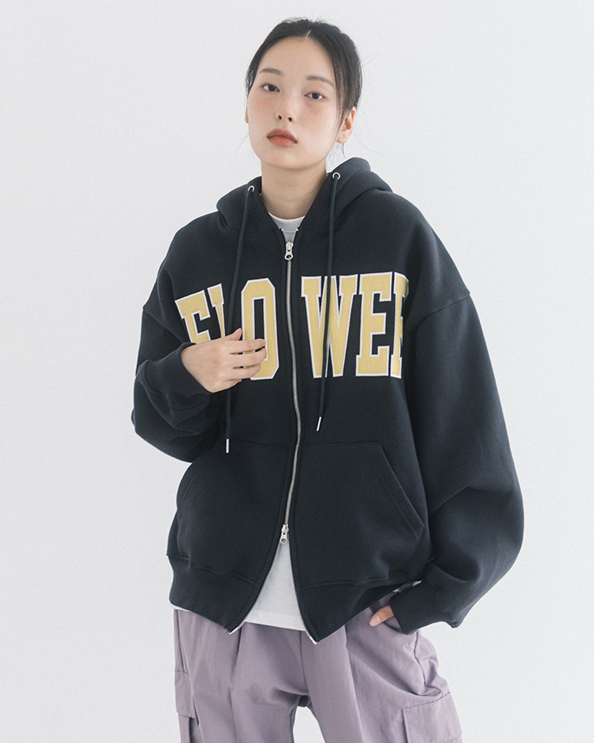 해비즘(HAVISM) FLOWER ZIP UP HOOD(CHARCOAL)