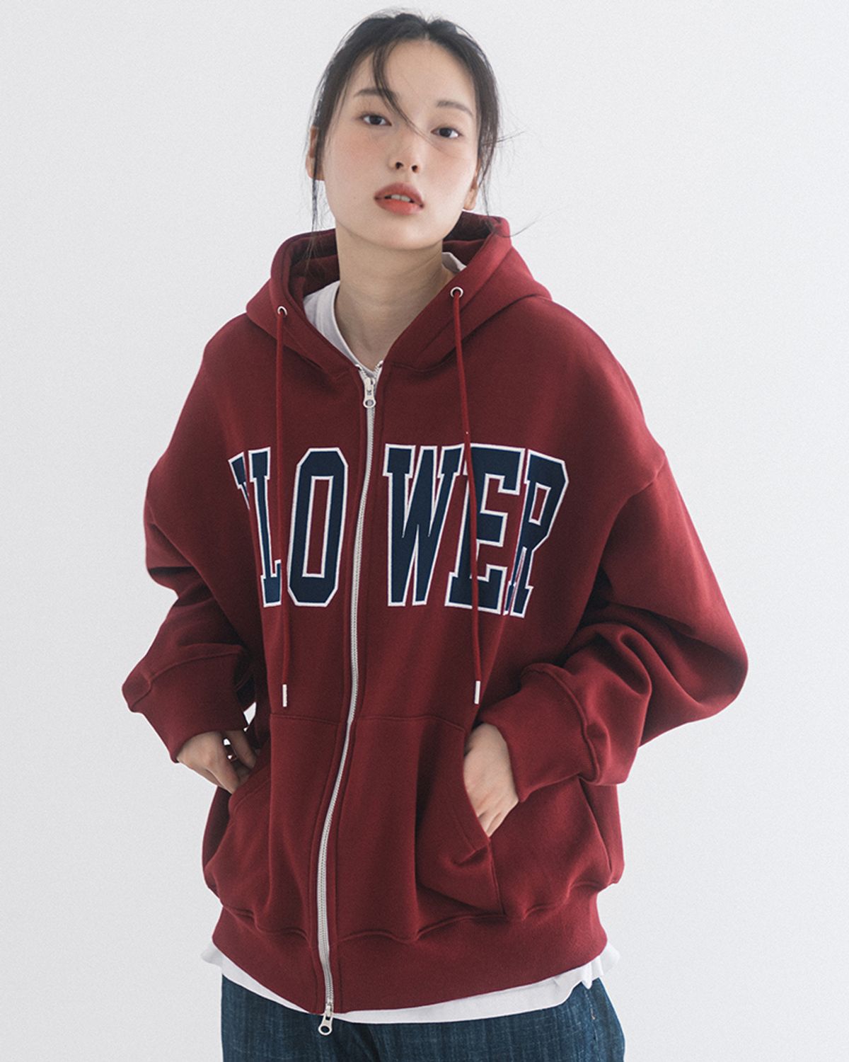 해비즘(HAVISM) FLOWER ZIP UP HOOD(WINE)