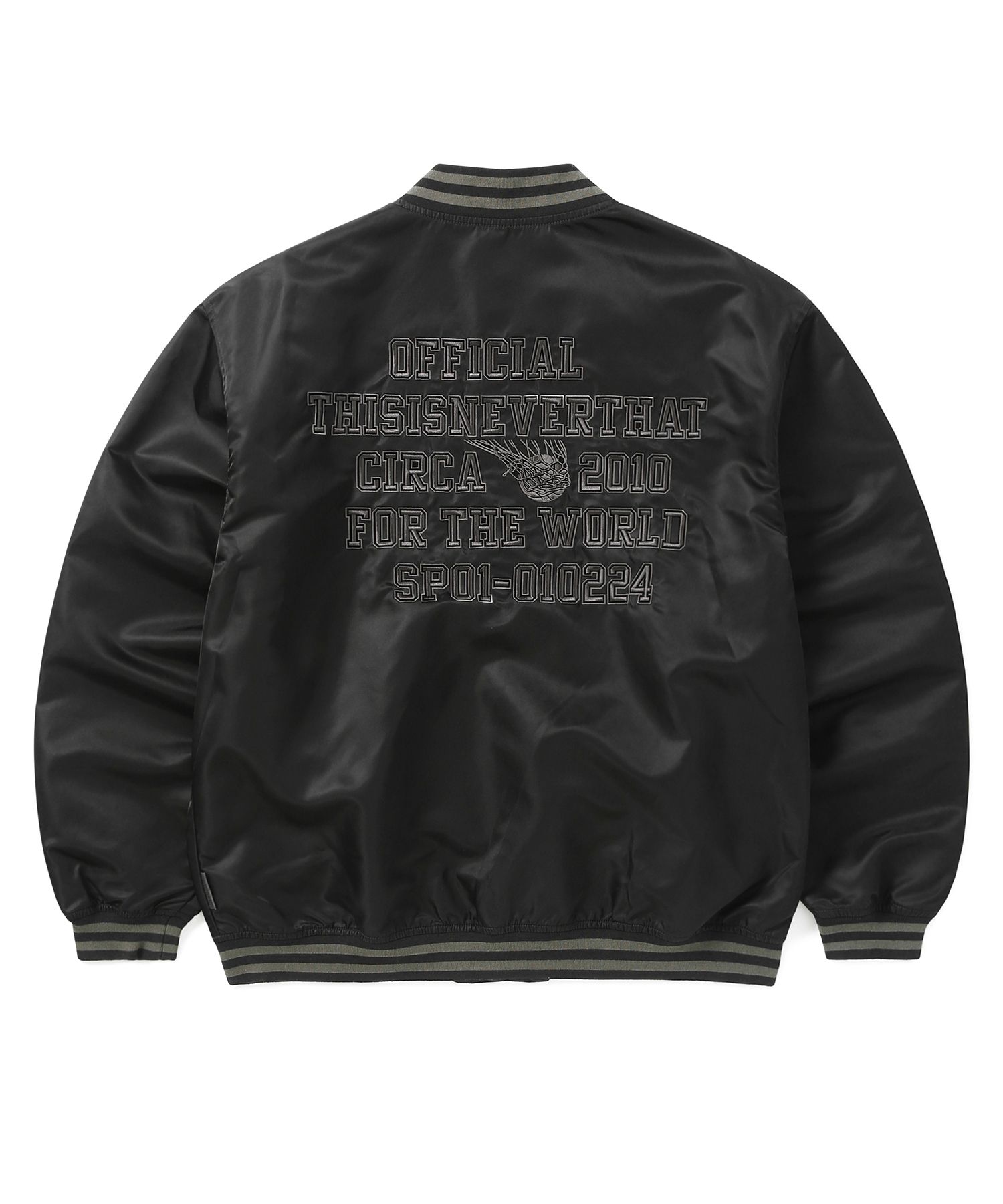 MUSINSA公式 | thisisneverthat® Satin Varsity Jacket Black