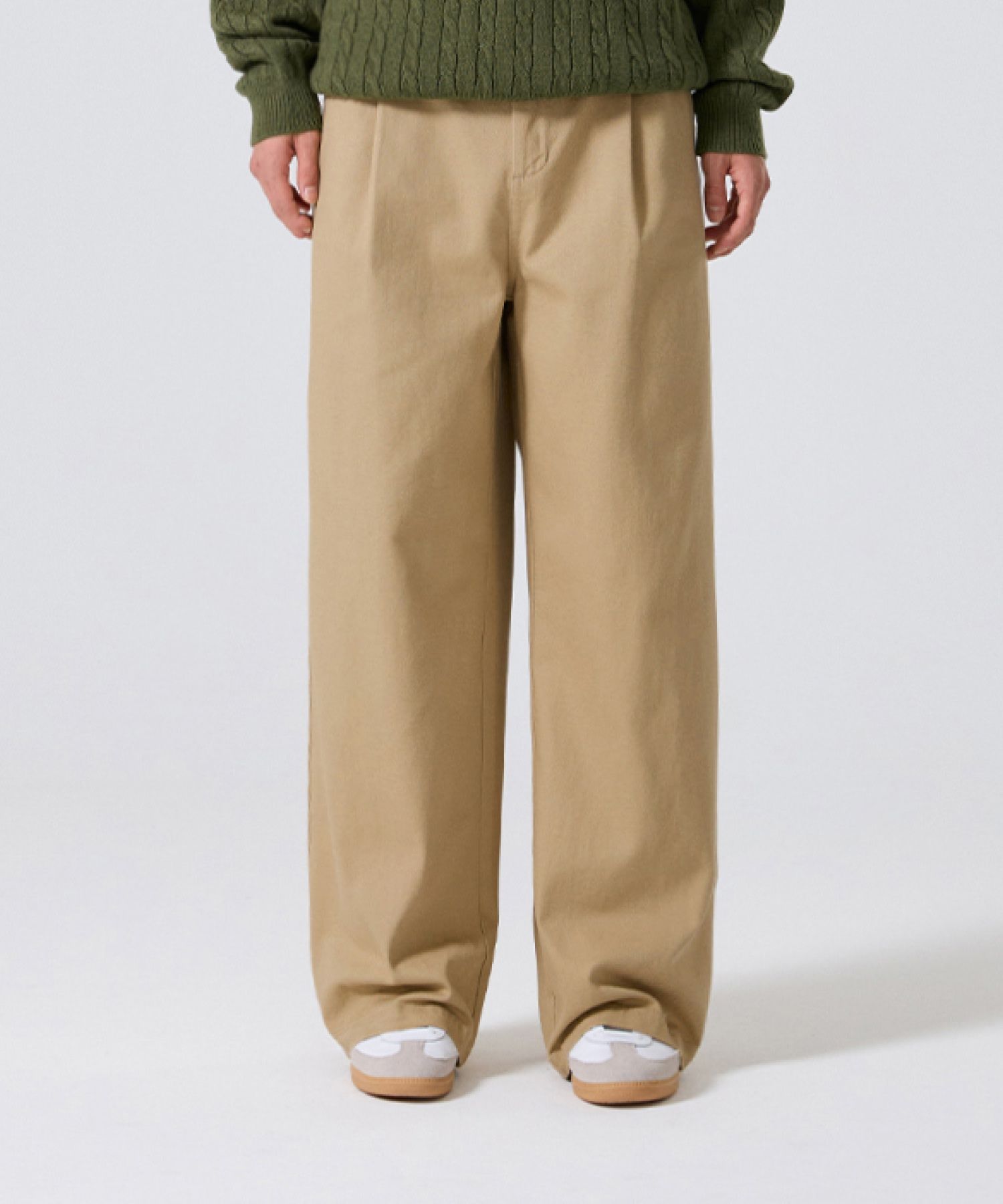 MUSINSA | AGOD One Tuck Wide Twill Cotton Banding Pants [Beige]