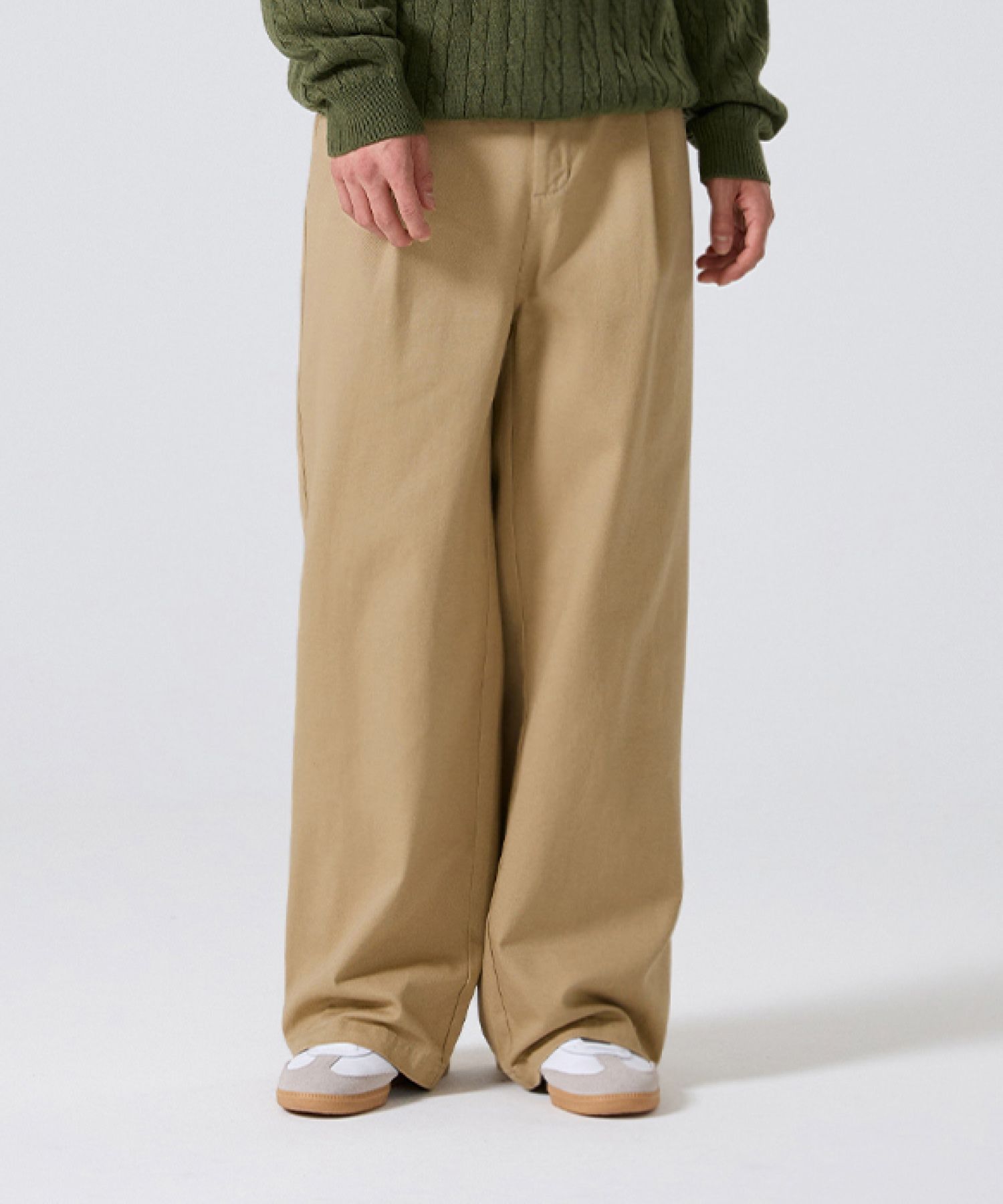 MUSINSA | AGOD One Tuck Wide Twill Cotton Banding Pants [Beige]