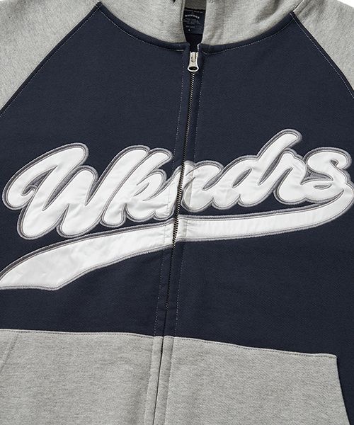 MUSINSA | WKNDRS BASEBALL SCRIPT ZIPUP HOODIE (NAVY)