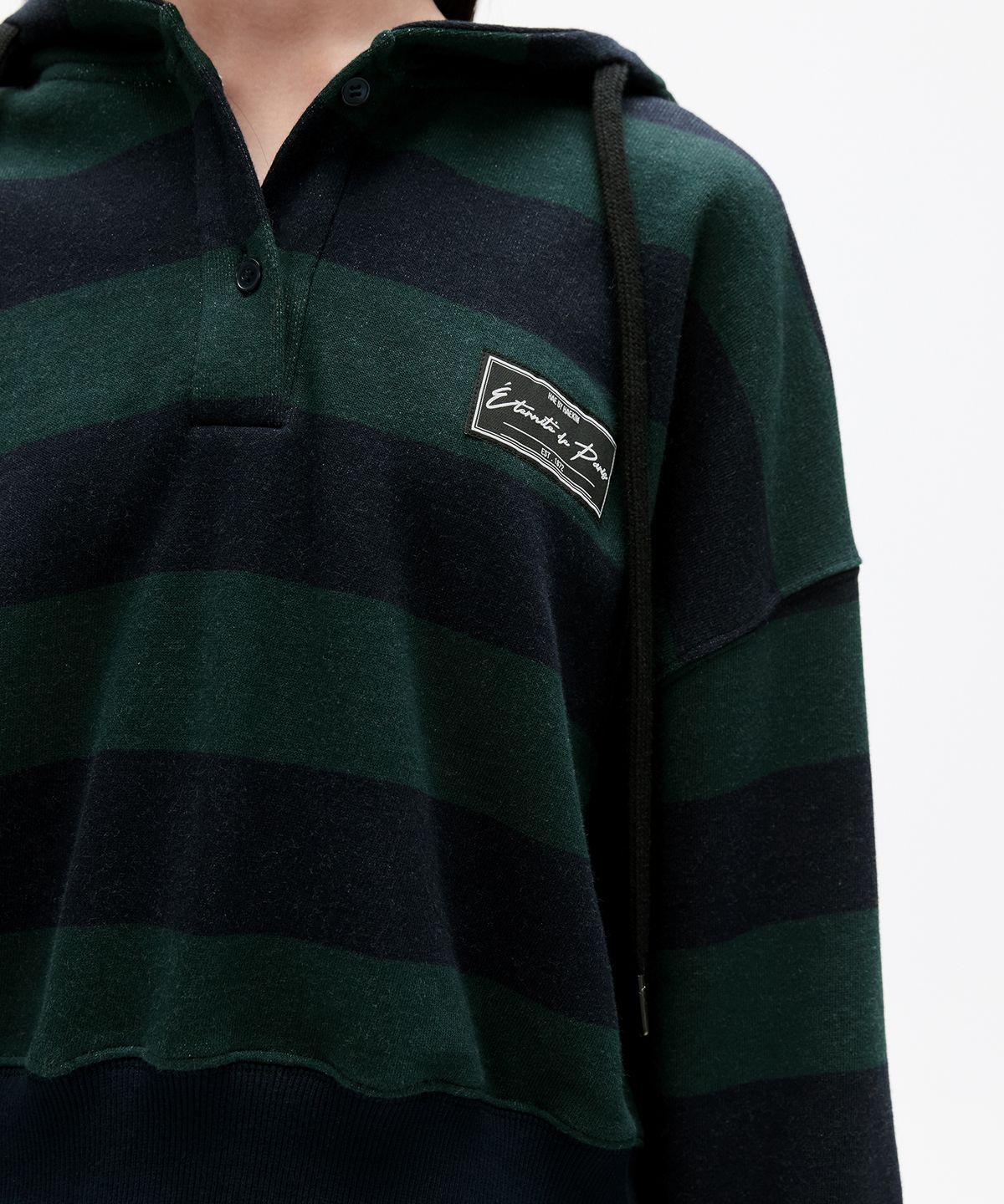 해바이해킴(HAE BY HAEKIM) STRIPE CROP HOODIE_GREEN