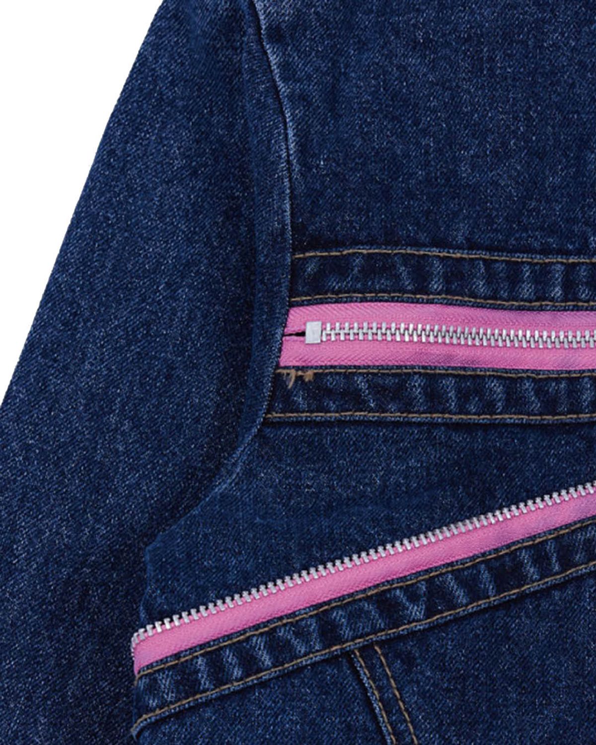 더뮤지엄비지터(THEMUSEUMVISITOR) DENIM ZIPPER BIKER JACKET (WASHED BLUE)