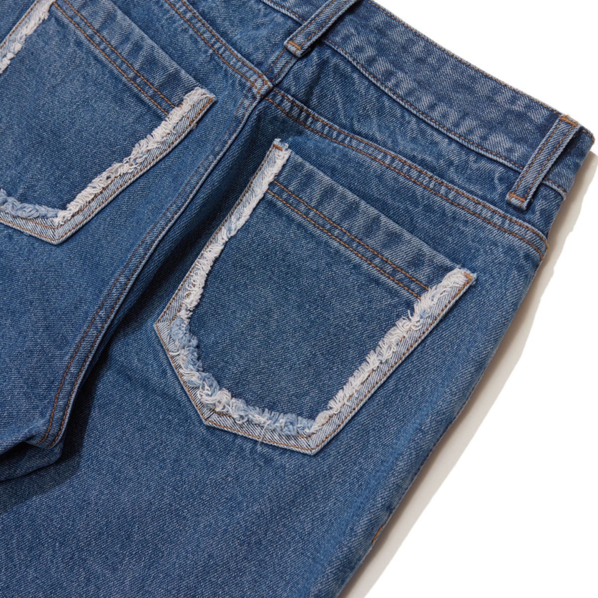 마크엠(MARKM) (W) SEMI BOOTSCUT DAMAGE DYEING PANTS BLUE