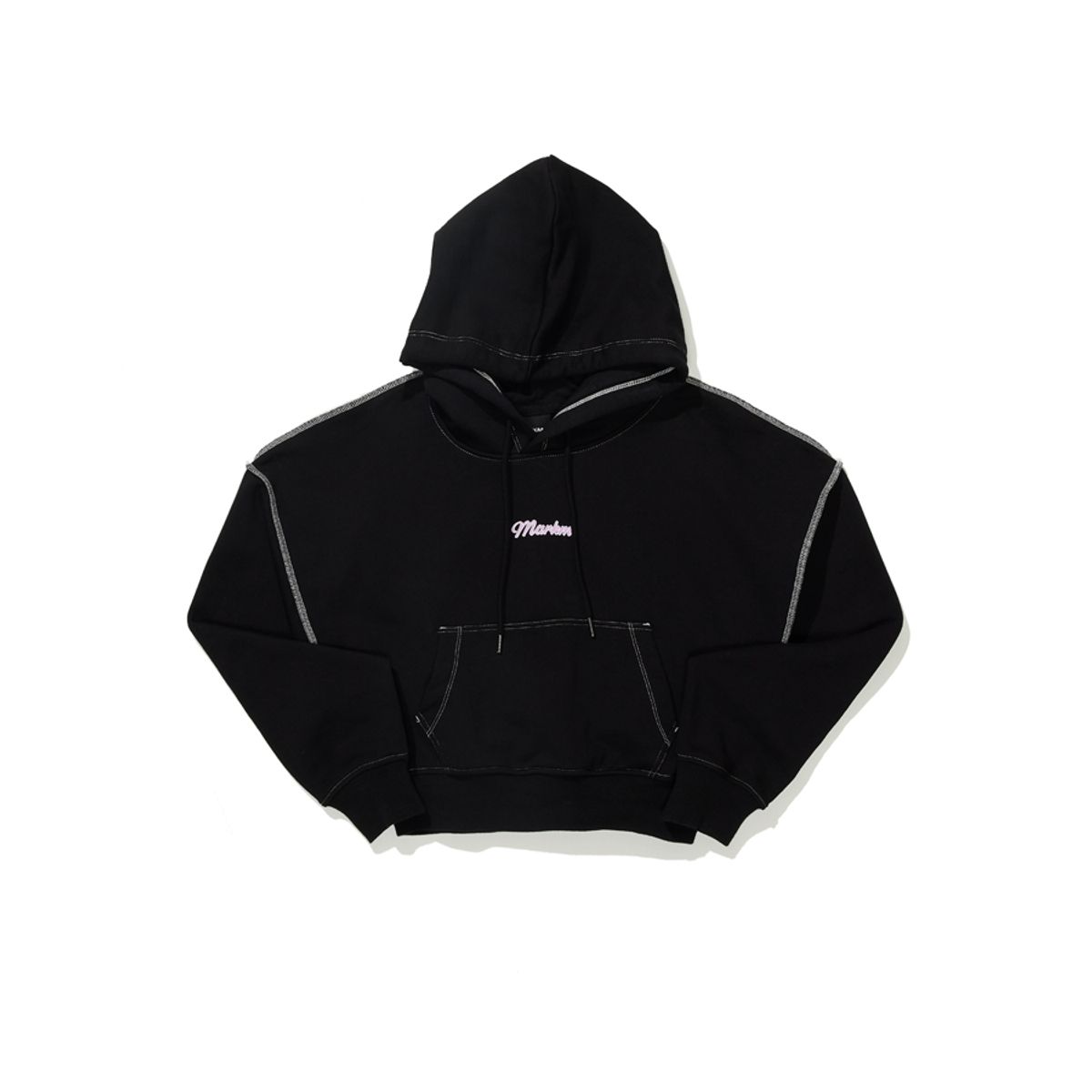 마크엠(MARKM) (W) STITCH CROP HOODIE BLACK