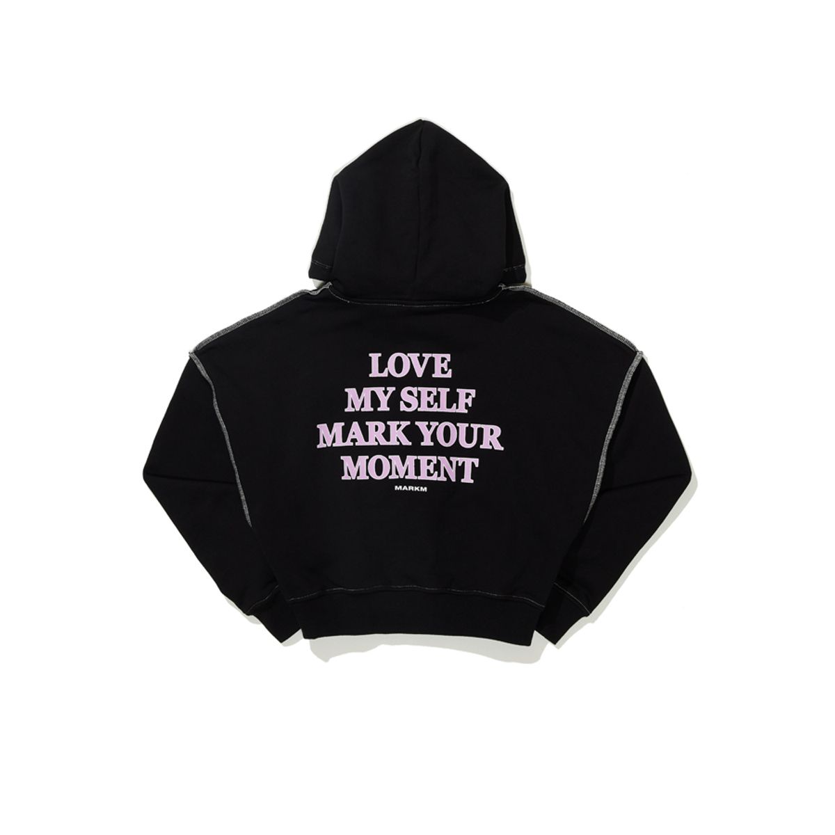 마크엠(MARKM) (W) STITCH CROP HOODIE BLACK