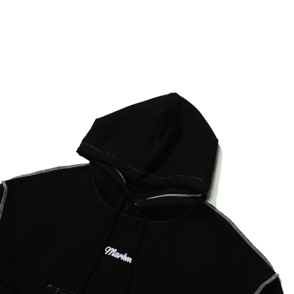 마크엠(MARKM) (W) STITCH CROP HOODIE BLACK