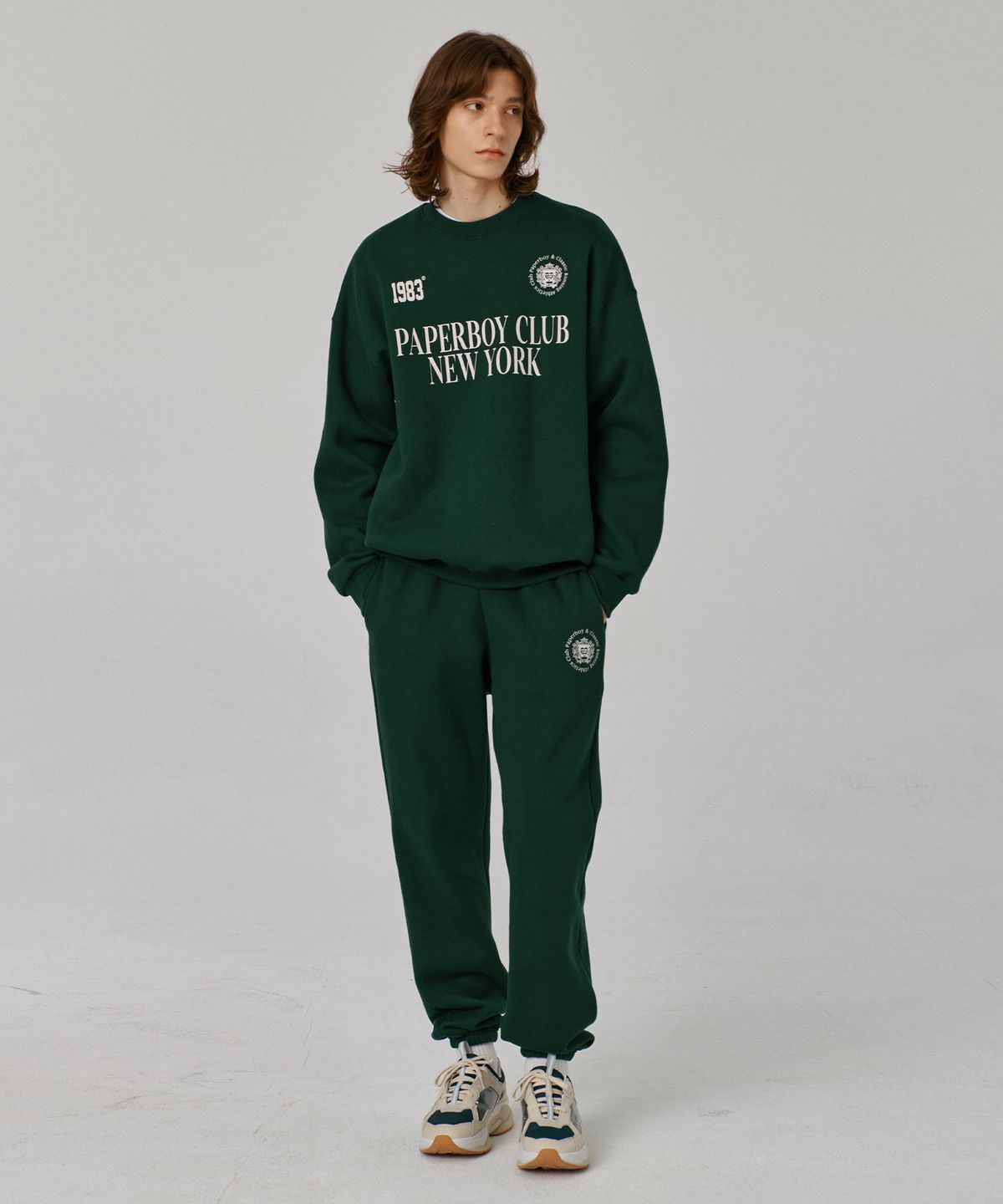 페이퍼보이(PAPERBOY) [세트] 스포츠 클럽 스웨트 셋업-그린