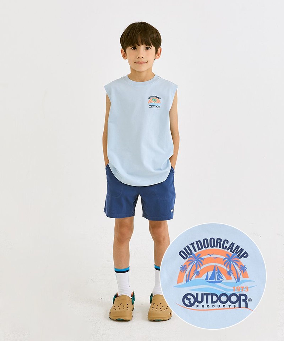 아웃도어 프로덕츠 키즈(OUTDOOR PRODUCTS KIDS) 그래픽 민소매 + 쇼츠 셋업 (블루) 658707_BL