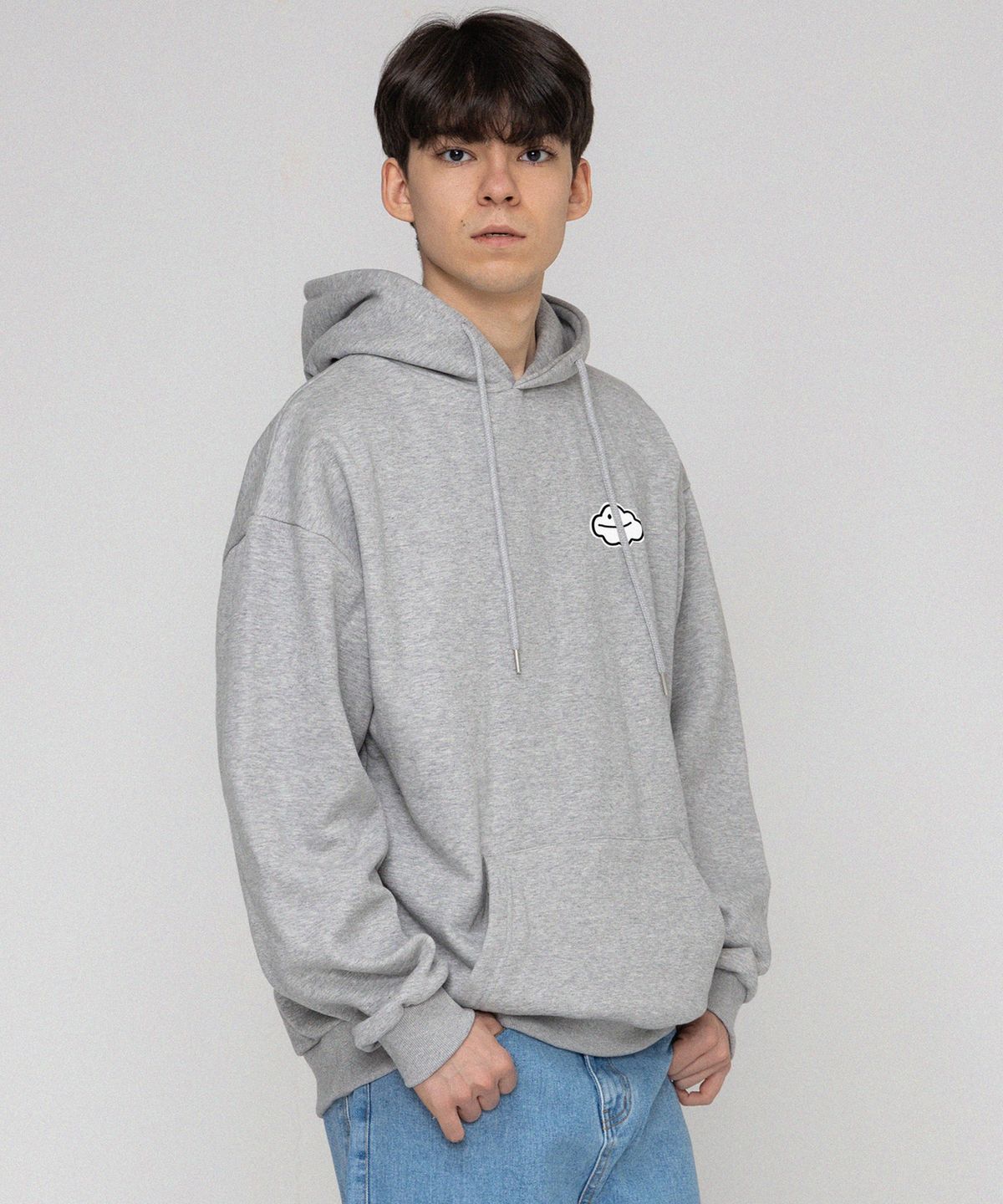 그레이버(GRAVER) [UNISEX]스몰 구름 스마일 후드티_그레이