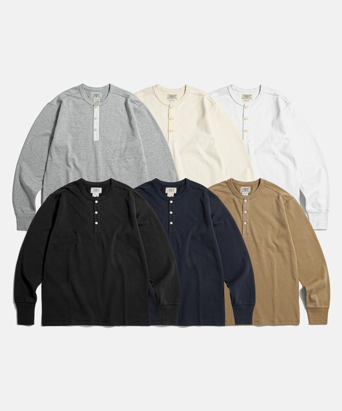 브론슨(BRONSON) Vintage Long Sleeve Henley Shirt Camel