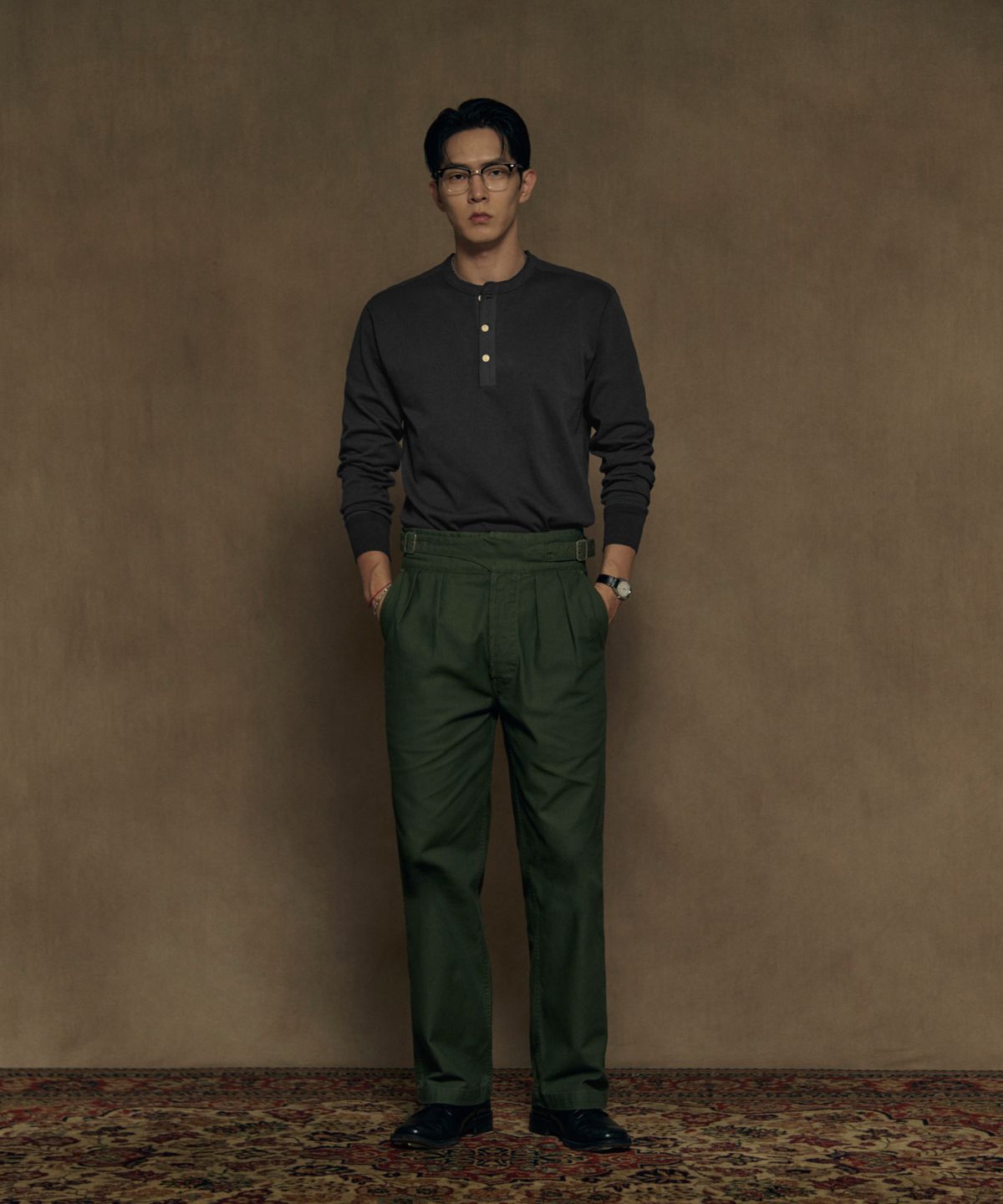 브론슨(BRONSON) Vintage Long Sleeve Henley Shirt Grey