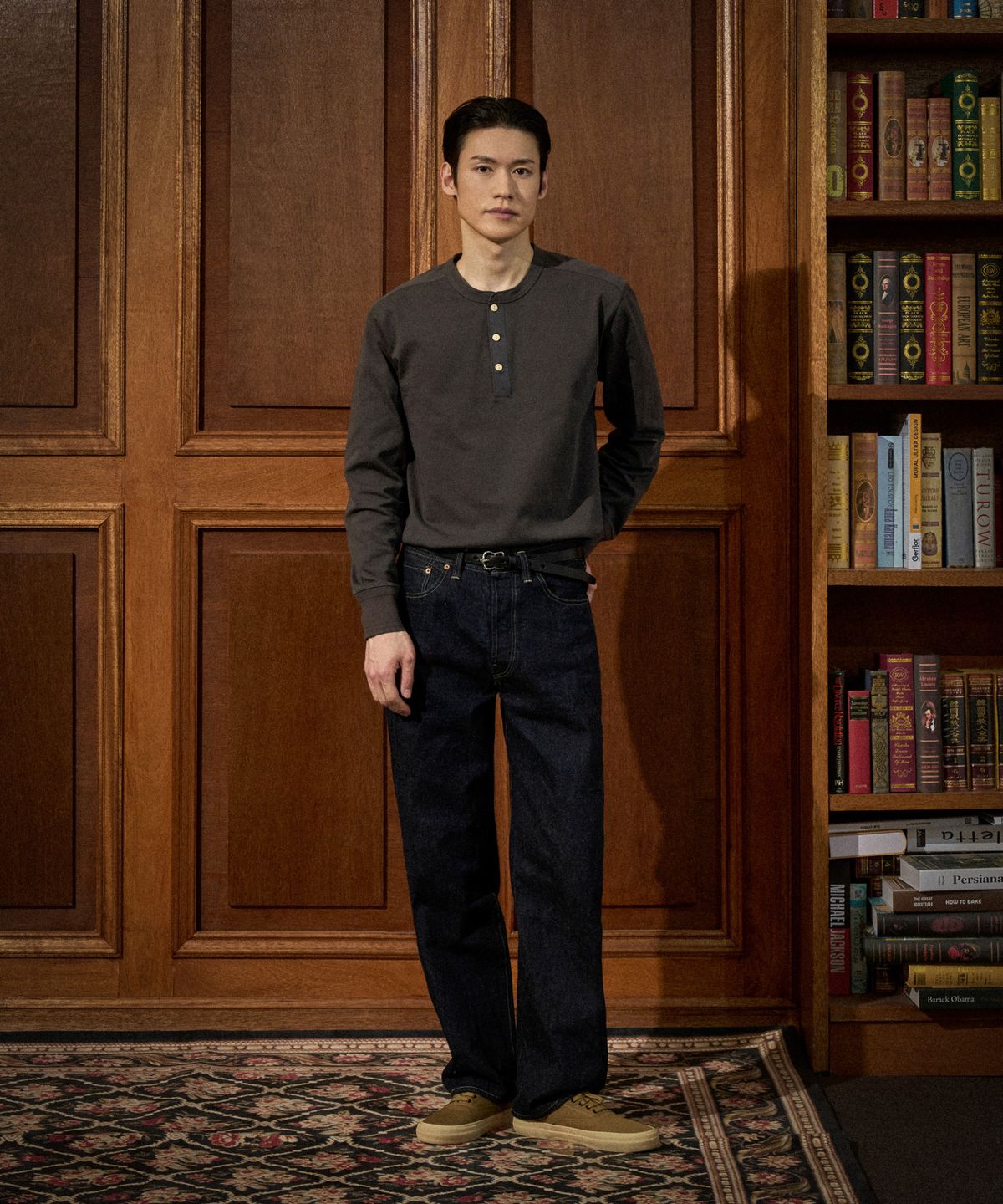 브론슨(BRONSON) Vintage Long Sleeve Henley Shirt Grey