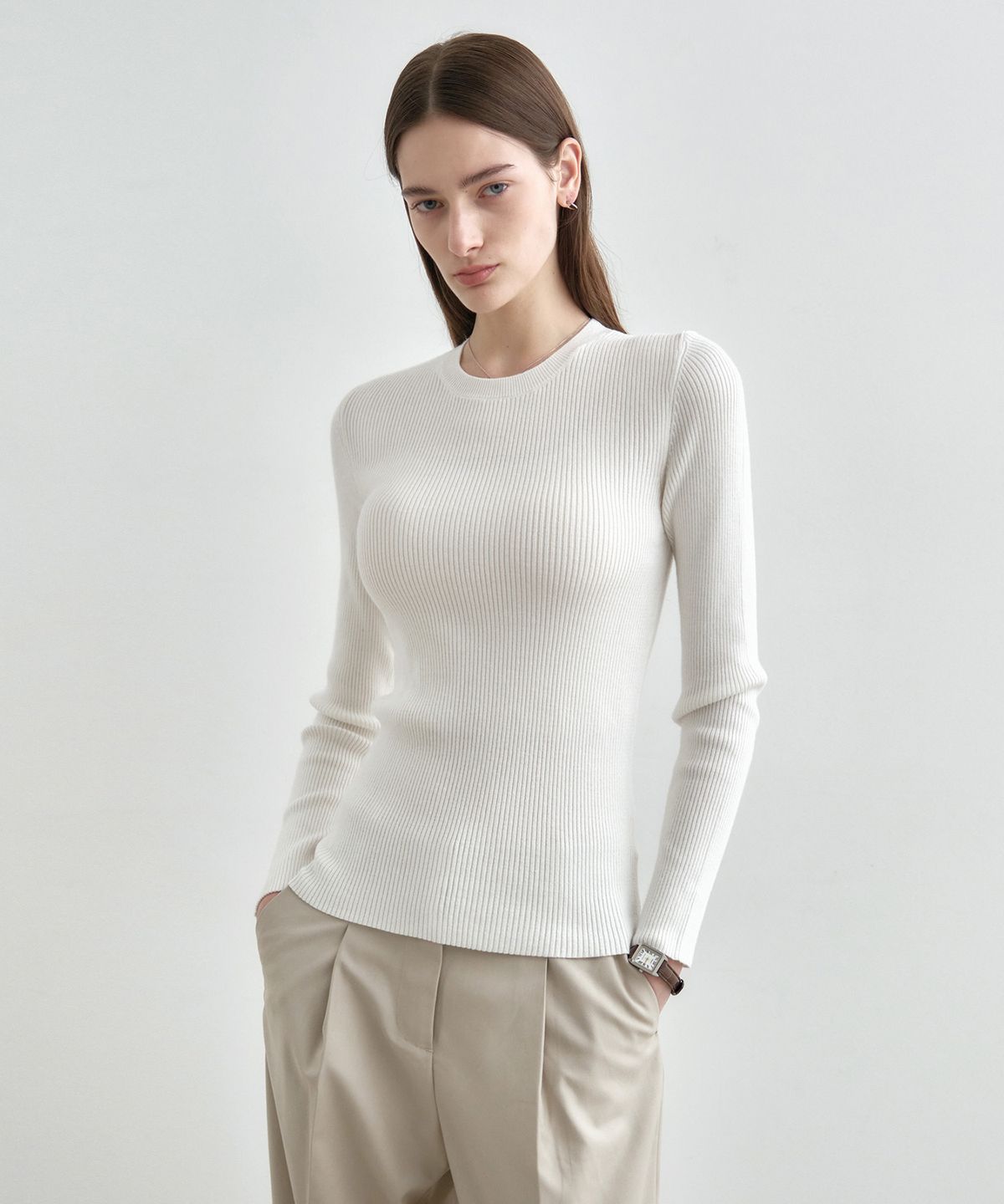 몽돌(MONGDOL) 라운드 넥 골지 니트 MDKT062_5 Colors