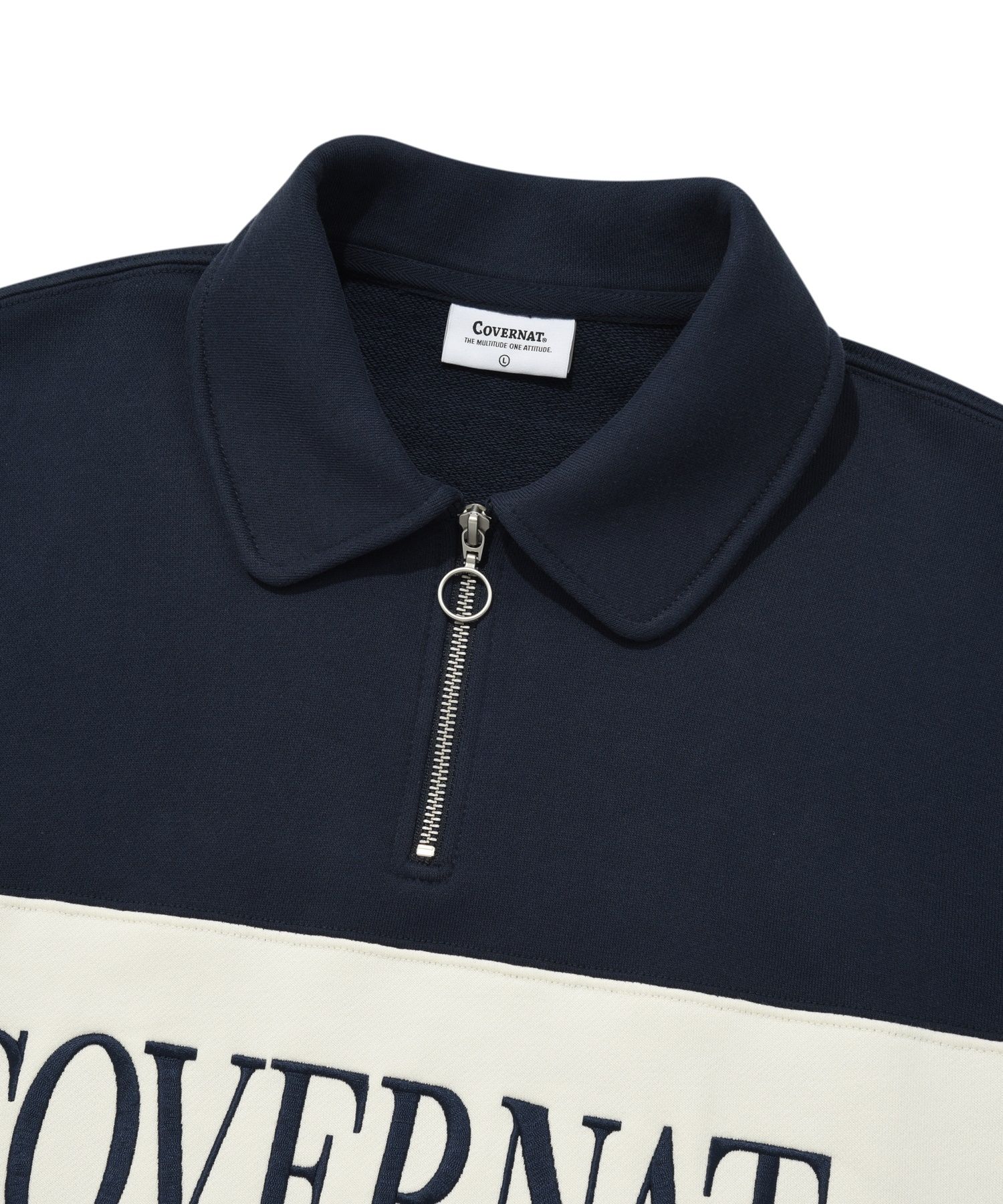MUSINSA公式 | COVERNAT Block Collar Half Zip Up Sweatshirt Navy
