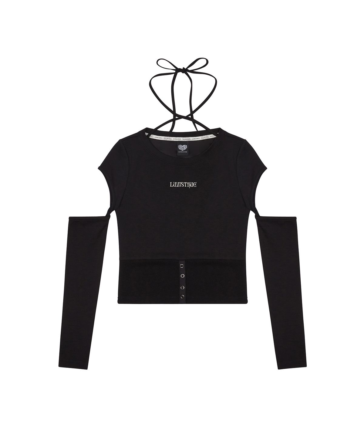 러브이즈트루(LUVISTRUE) CH BUTTON LAYERED TEE(BLACK)