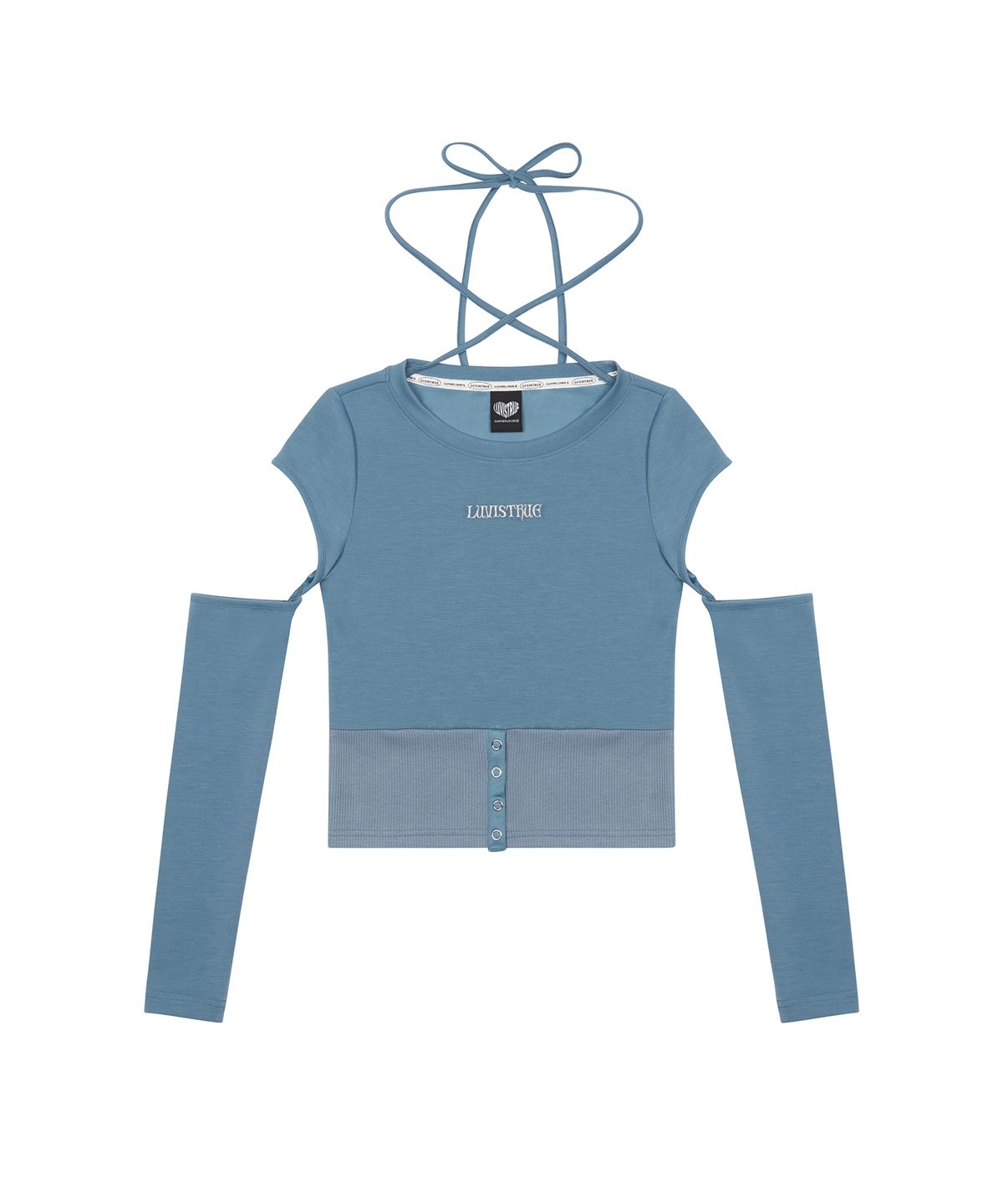 러브이즈트루(LUVISTRUE) CH BUTTON LAYERED TEE(BLUE)