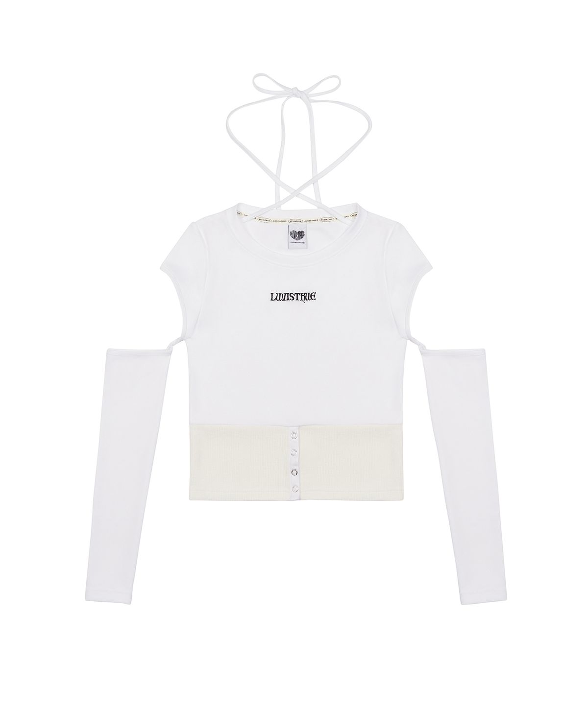 러브이즈트루(LUVISTRUE) CH BUTTON LAYERED TEE(WHITE)