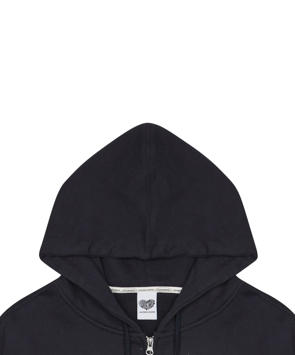 러브이즈트루(LUVISTRUE) CH 2-WAY CROP HOOD ZIP UP(NAVY)