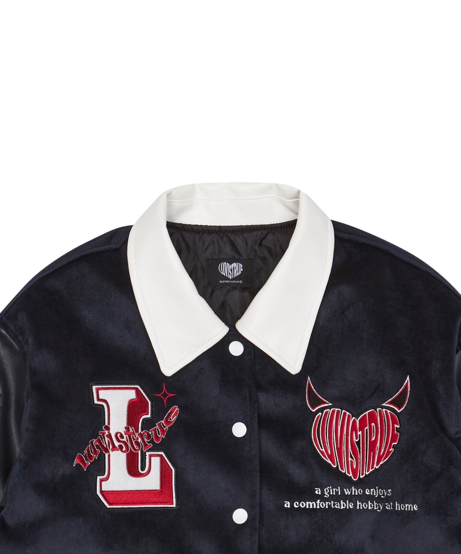 ☆【LUV IS TRUE】☆LUV IS TRUE CH DEVIL VARSITY JACKE.T☆ MUSINSA | LUV IS TRUE CH DEVIL VARSITY JACKET(NAVY)