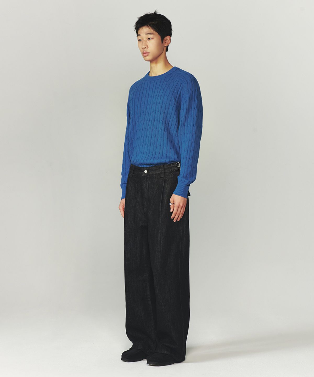 인템포무드(INTEMPOMOOD) 더블 어드저스트 데님 팬츠_블랙