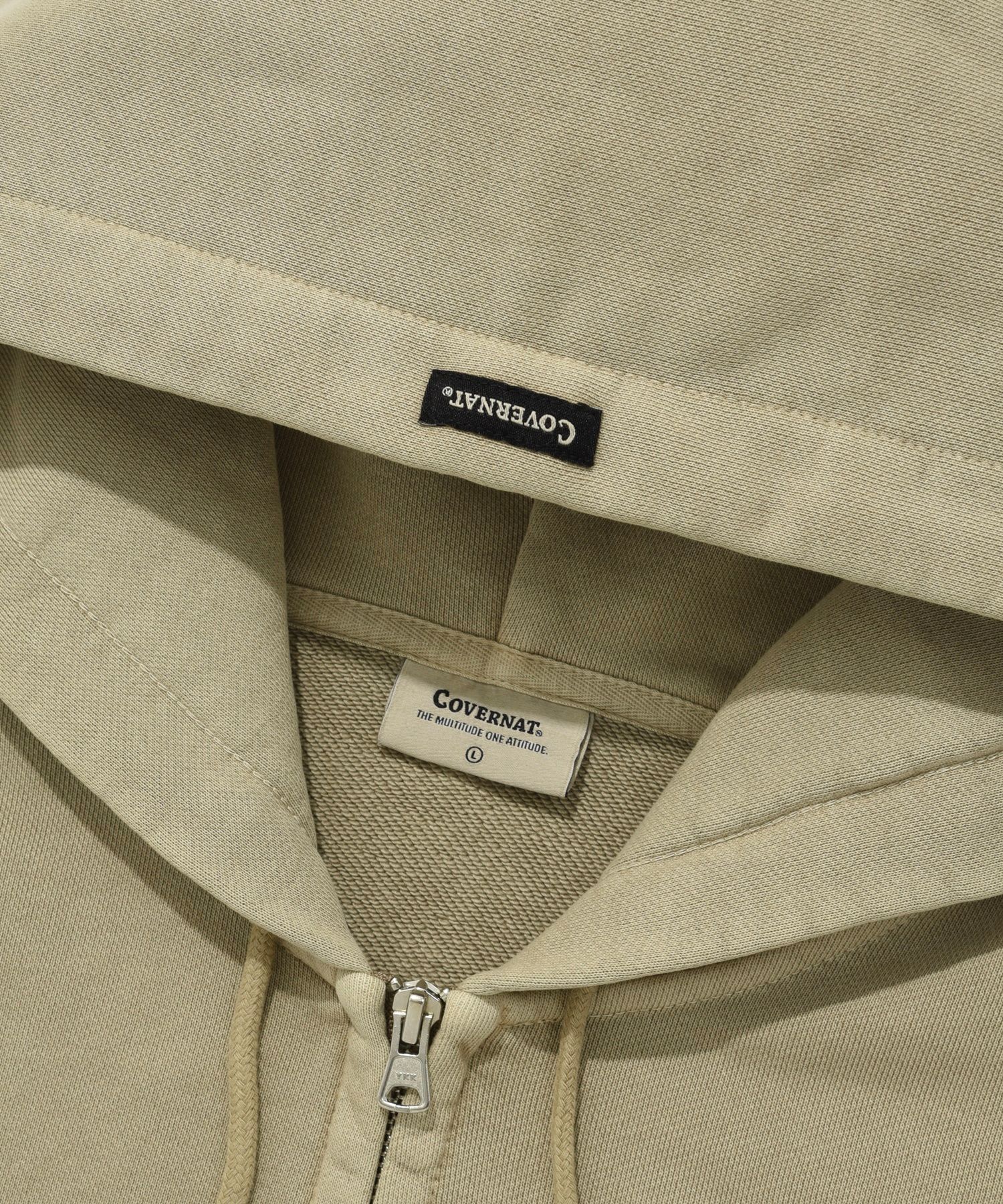 MUSINSA | COVERNAT pigment small logo hoodie zip-up beige