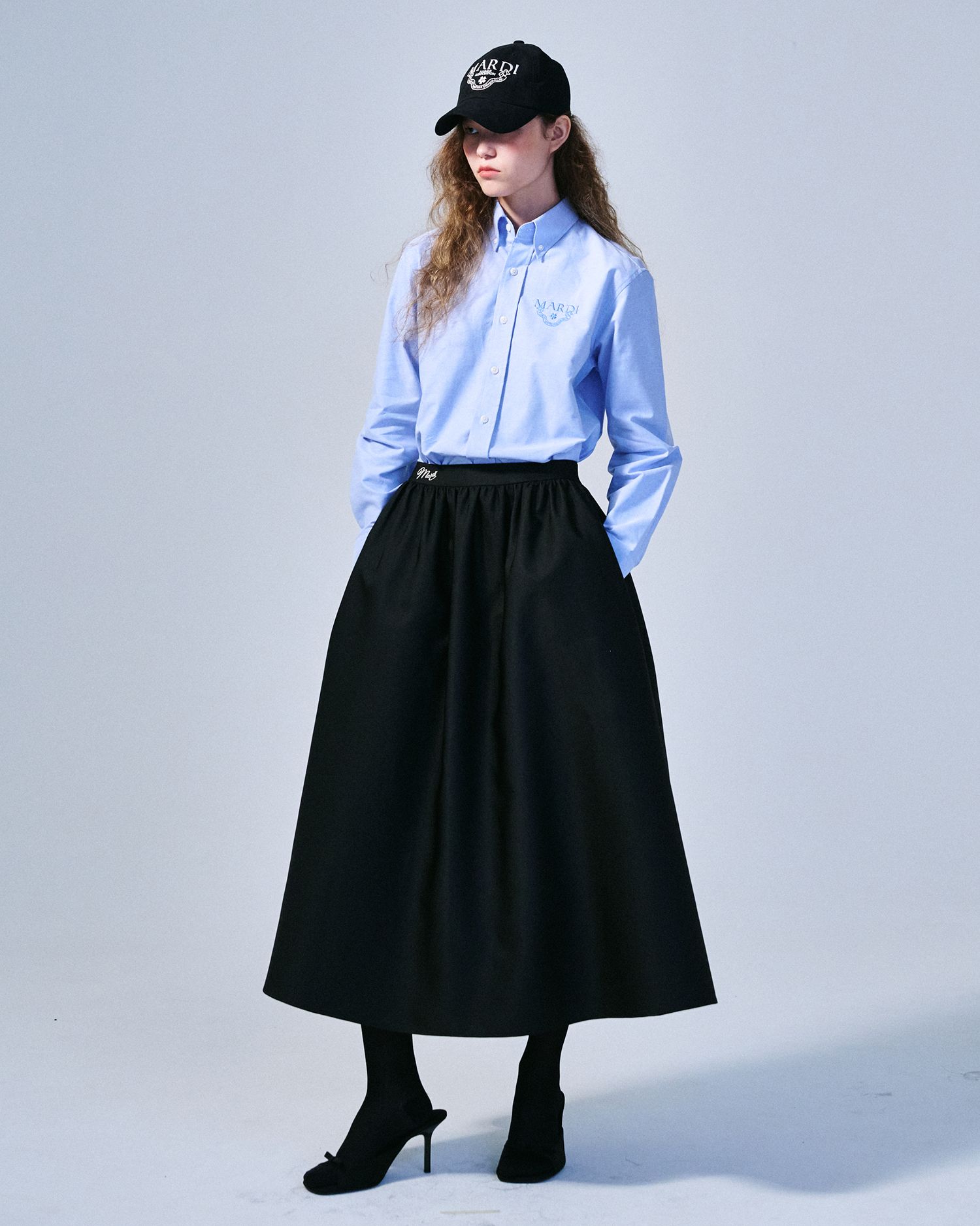 MUSINSA | MARDI MERCREDI VOLUME MAXI SKIRT CRAPE_BLACK IVORY