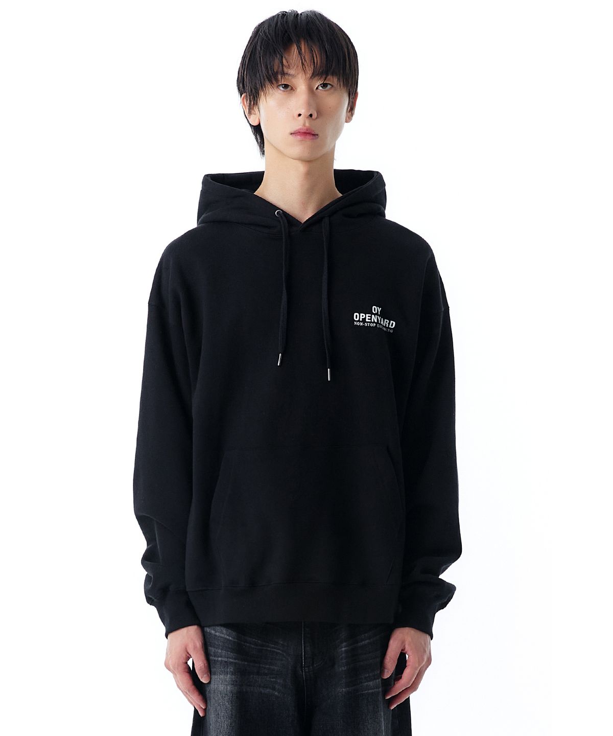 오픈야드(오와이)(OPENYARD(OY)) VINTAGE FLOWER LOGO HOODIE-BLACK