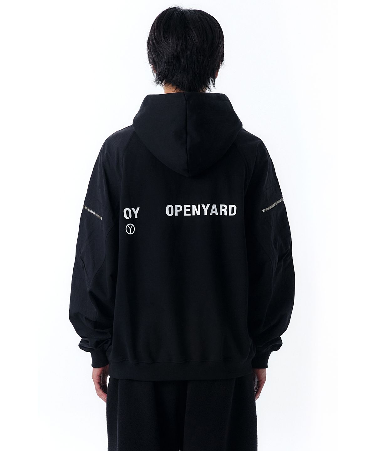 오픈야드(오와이)(OPENYARD(OY)) PANEL CONTRAST POCKET HOODIE-BLACK