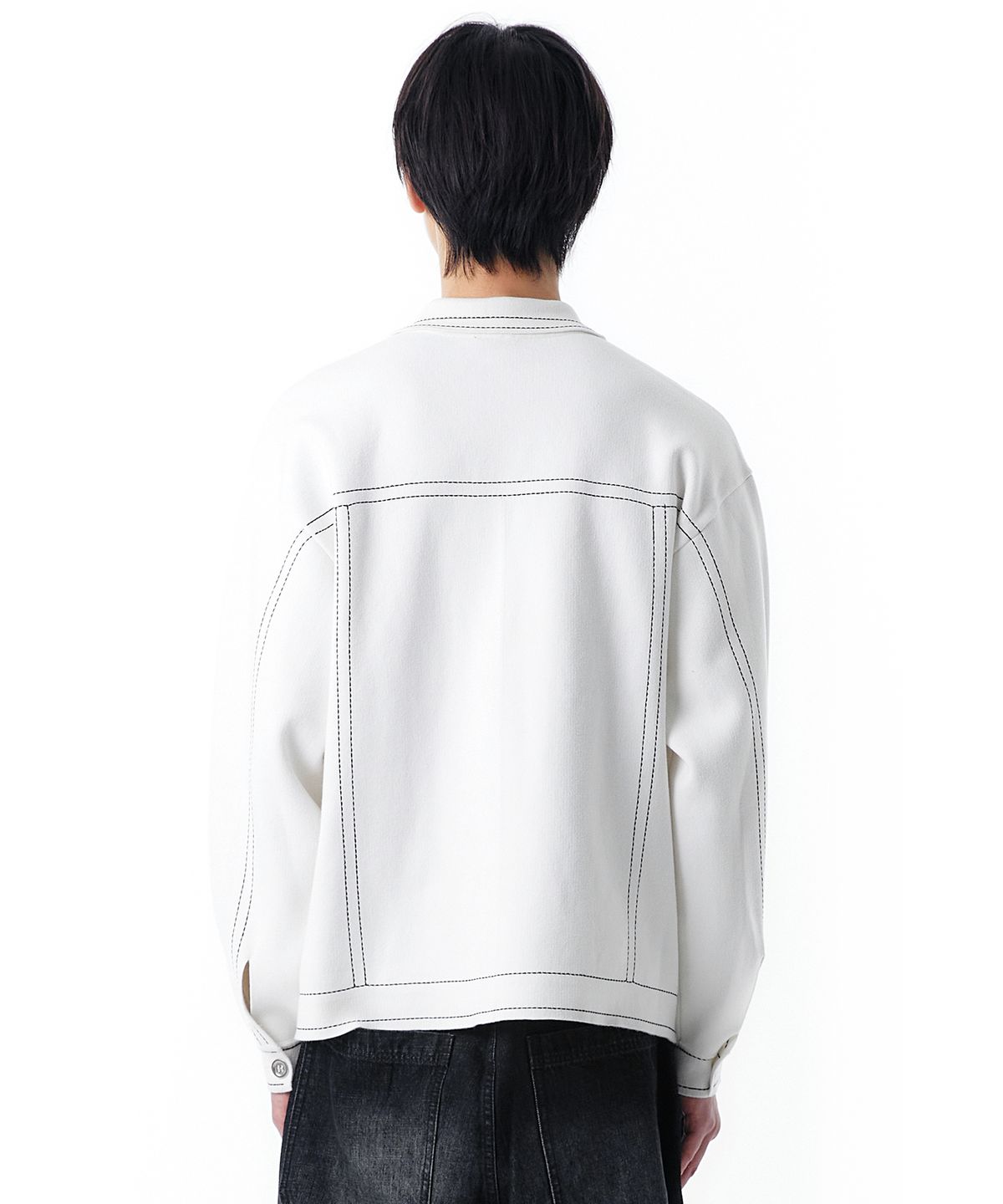 오픈야드(오와이)(OPENYARD(OY)) STITCH KNIT TRUCKER JACKET-WHITE