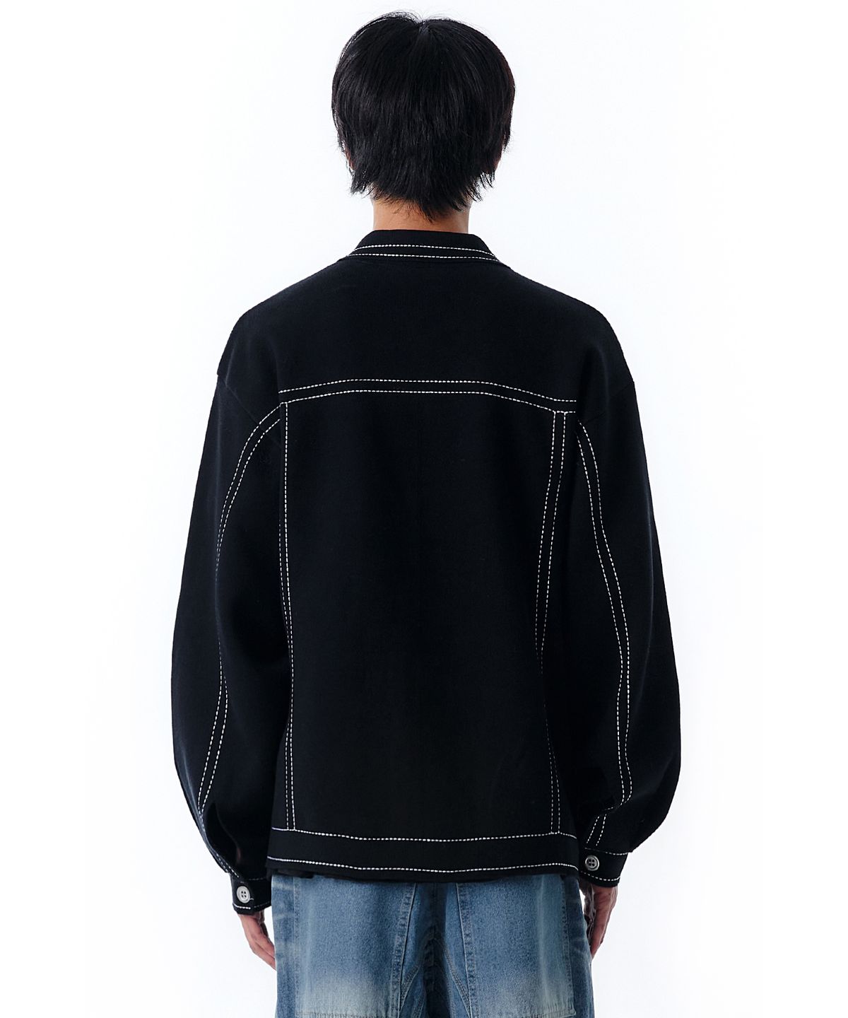 오픈야드(오와이)(OPENYARD(OY)) STITCH KNIT TRUCKER JACKET-BLACK