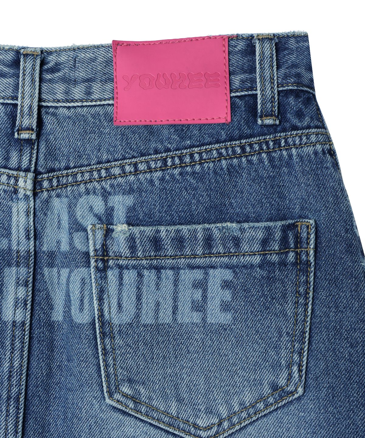 유희(YOUHEE) YOUHEE LETTERING DENIM MINI SKIRT BLUE
