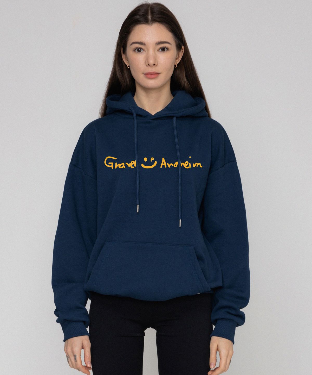 그레이버(GRAVER) [UNISEX]드로잉 로고 드로잉스마일 후드티_네이비