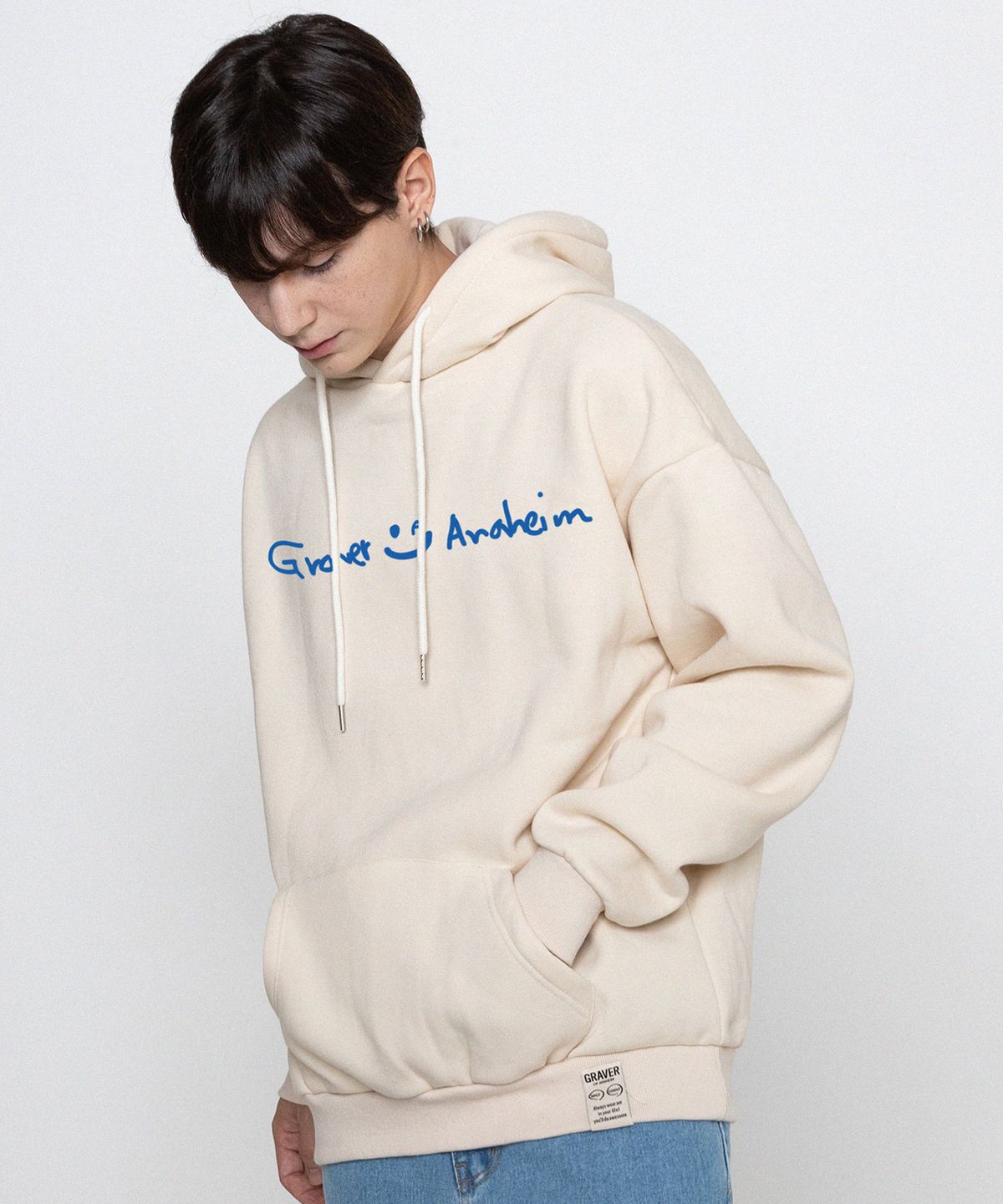 그레이버(GRAVER) [UNISEX]드로잉 로고 드로잉스마일 후드티_크림