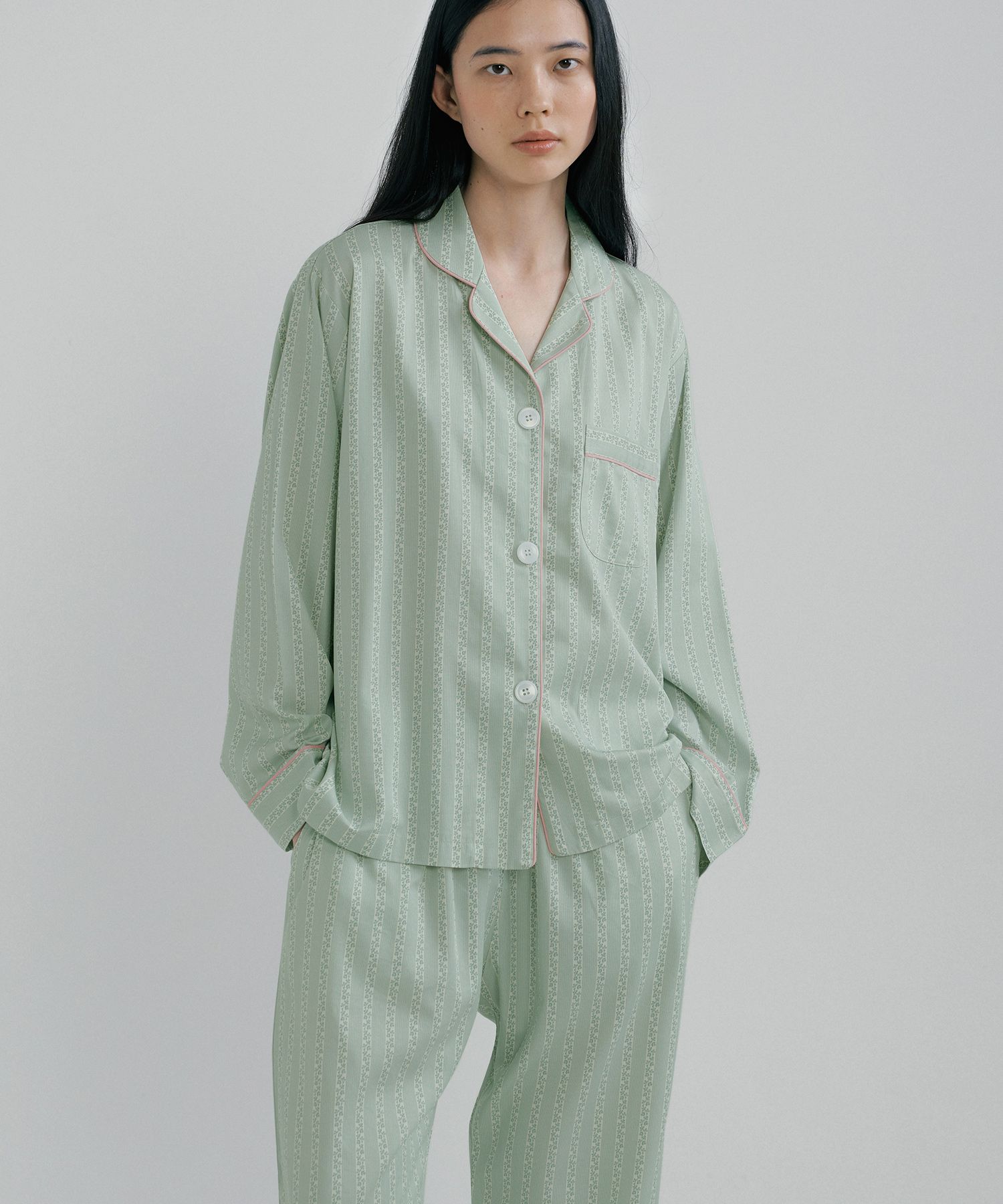 ◆JO'S LOUNGE◆ Modal w Essential Mint Gray Pajama Set Essen MODAL] (w) Essential Mint Grey Short Pajama Set - JO'S LOUNGE