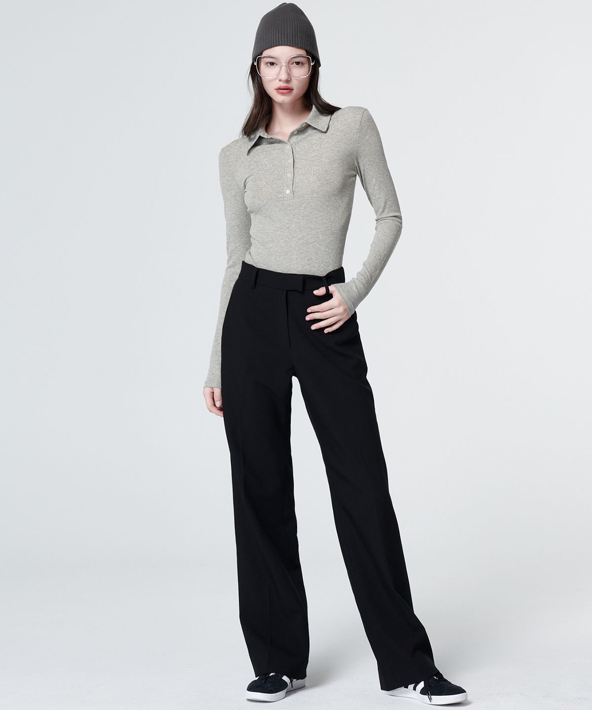 마롭(MALOUPE) 2137 슬림 와이드 팬츠 (블랙)