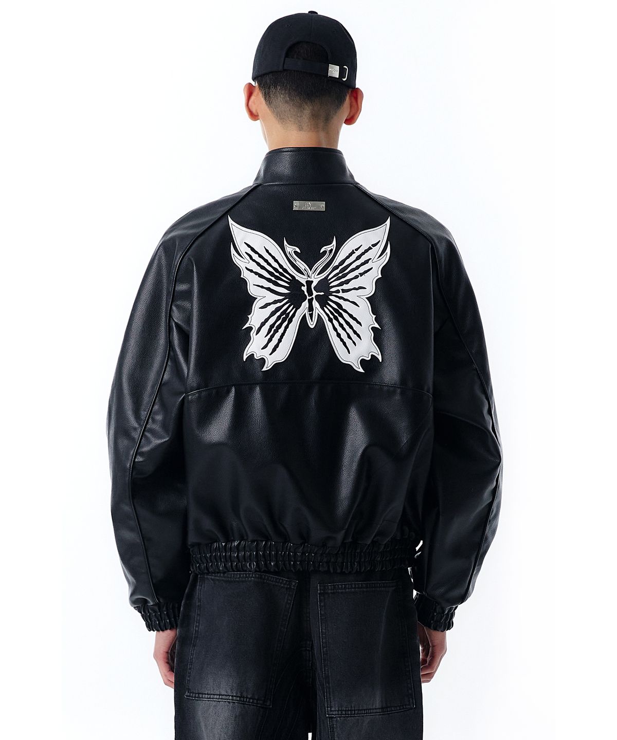 오픈야드(오와이)(OPENYARD(OY)) VEGAN LEATHER BUTTERFLY BIKER JACKET-BLACK