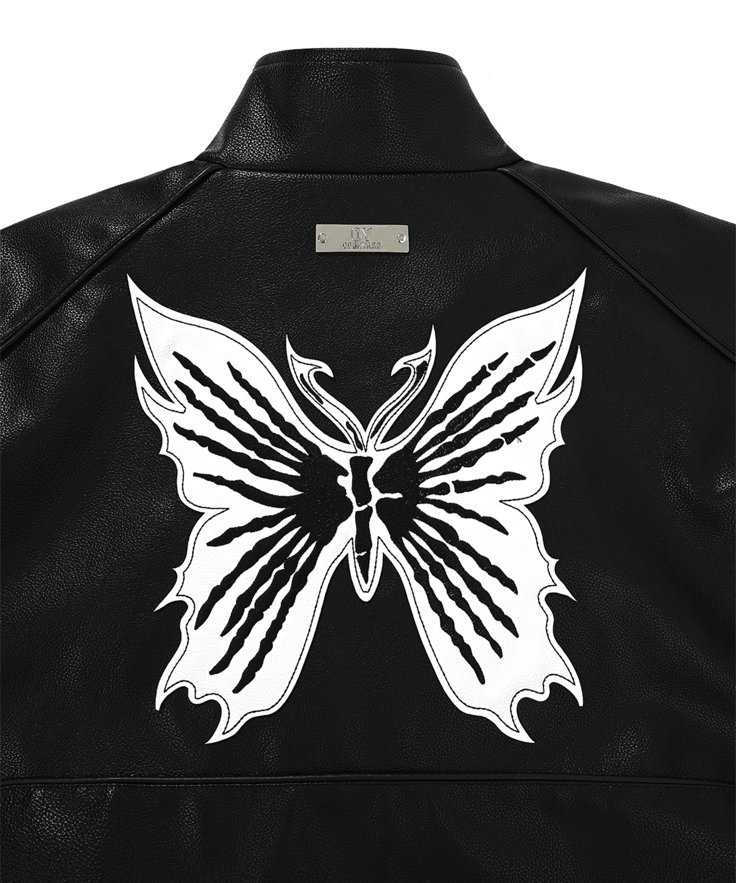 MUSINSA | OY VEGAN LEATHER BUTTERFLY BIKER JACKET-BLACK
