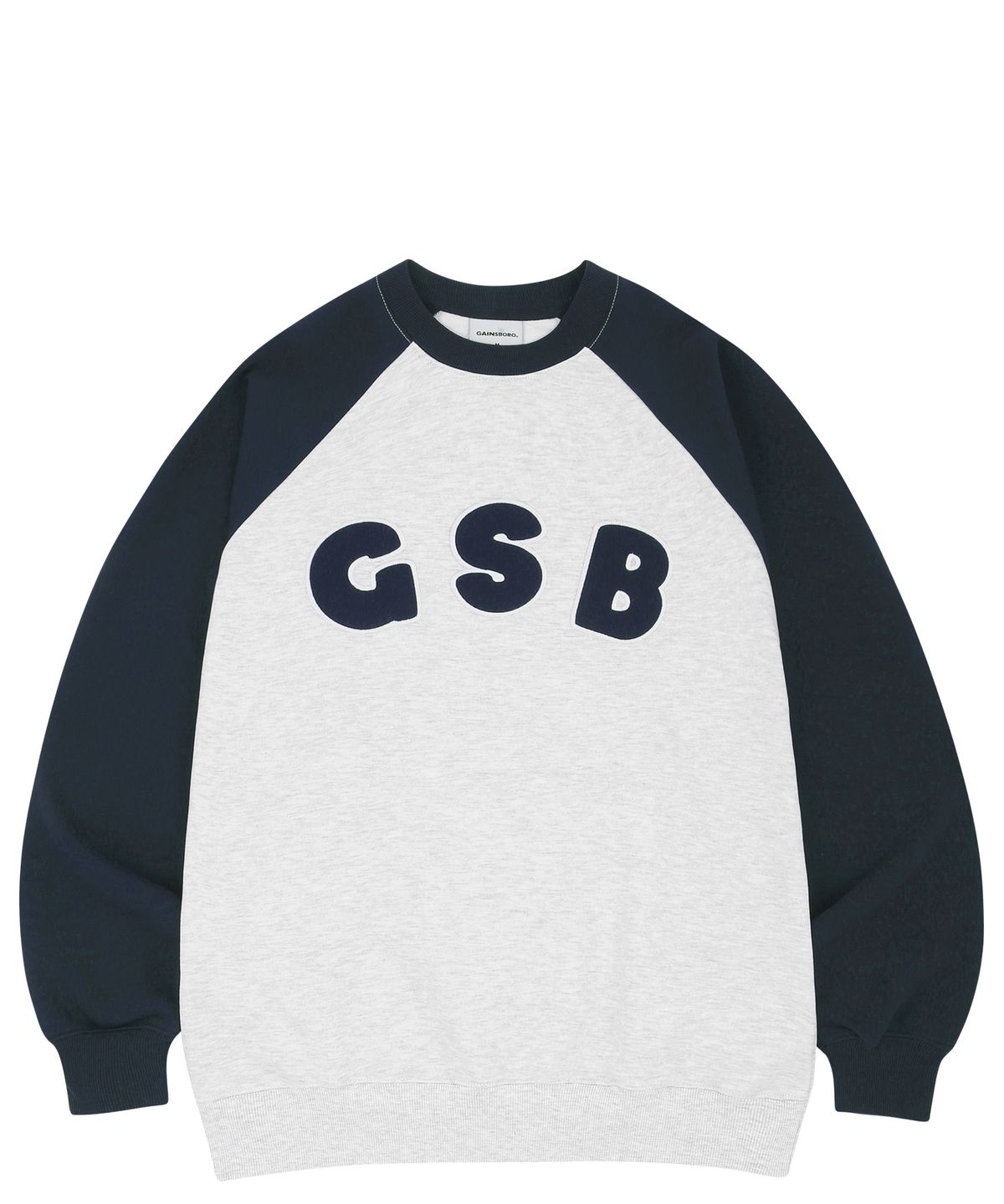 게인스보로(GAINSBORO) GSB로고 래글런 맨투맨_화이트멜란지/네이비