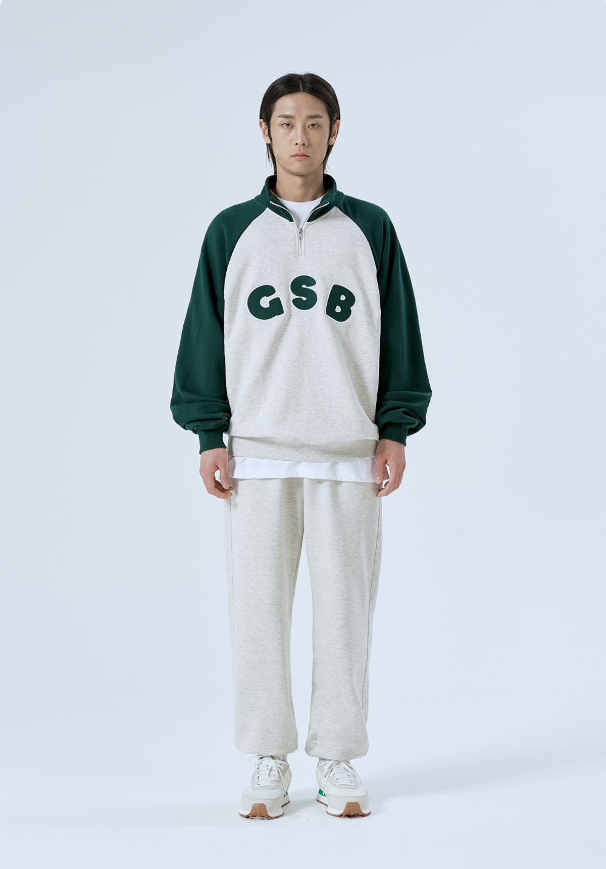 게인스보로(GAINSBORO) GSB로고 래글런 하프집업_오트밀/그린