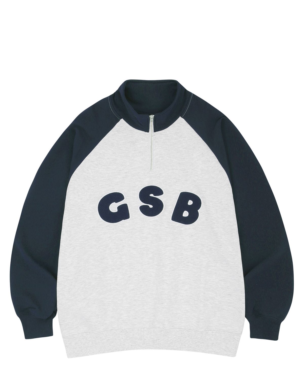 게인스보로(GAINSBORO) GSB로고 래글런 하프집업_화이트멜란지/네이비