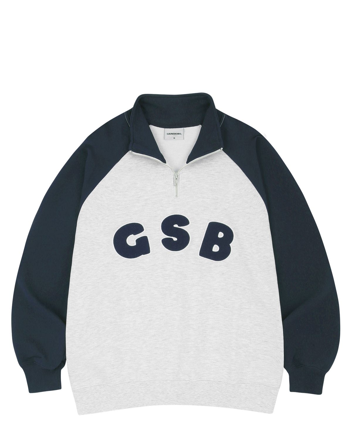 게인스보로(GAINSBORO) GSB로고 래글런 하프집업_화이트멜란지/네이비