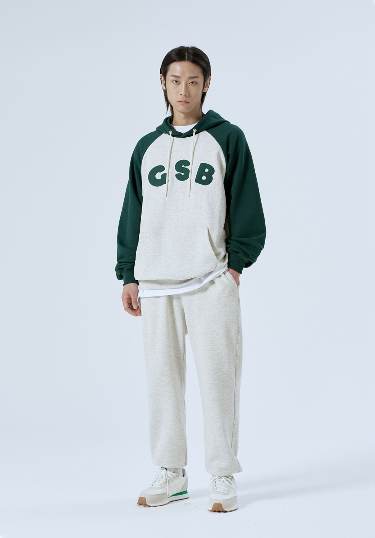 게인스보로(GAINSBORO) GSB로고 래글런 후드티_오트밀/그린