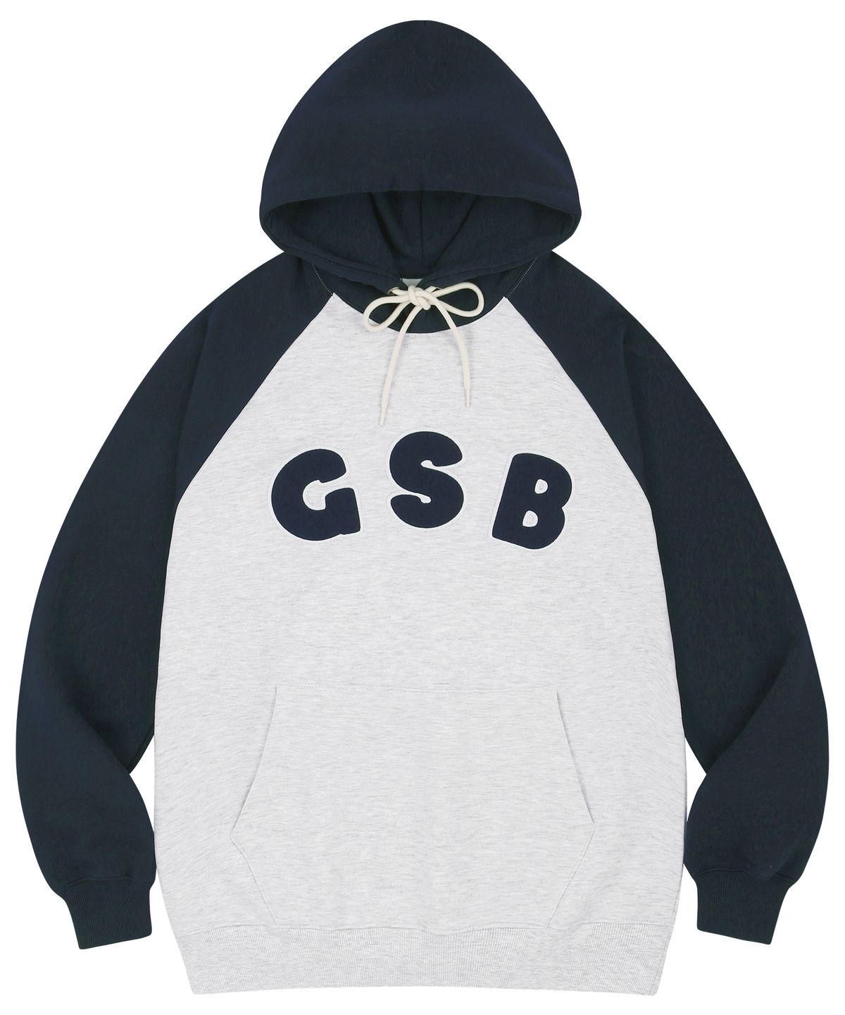게인스보로(GAINSBORO) GSB로고 래글런 후드티_화이트멜란지/네이비