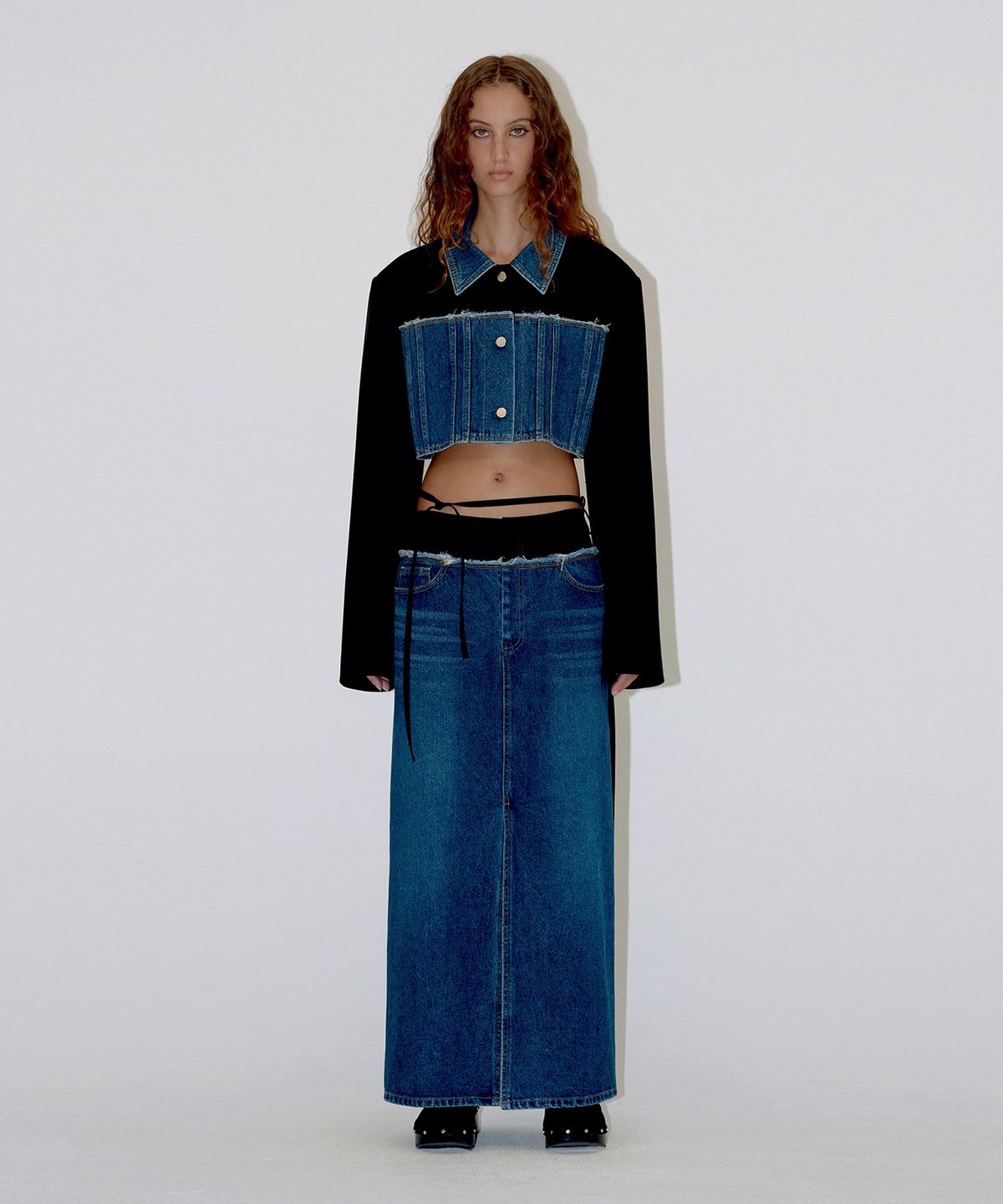 다이애그널(DIAGONAL) DENIM MIXED JACKET (black)
