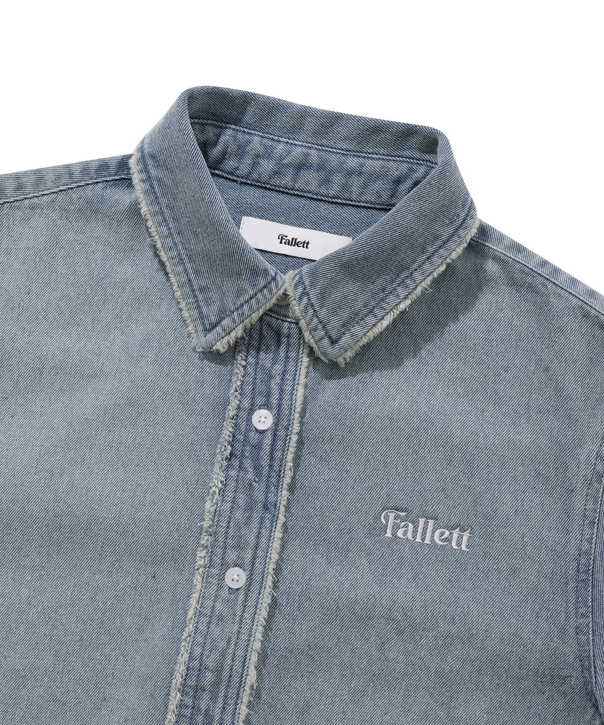 팔렛(FALLETT) 데님 데미지 크롭 셔츠 블루